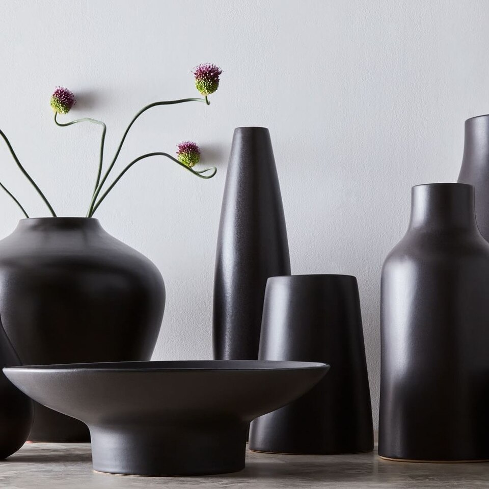 Pure Black Ceramic Vases West Elm Australia